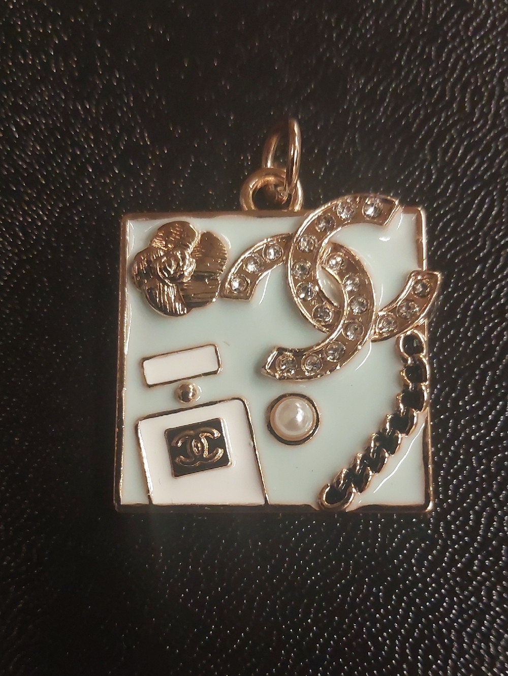 CC No. 5 Blue & White Enamel & Gold-Tone Crystal CC Charm